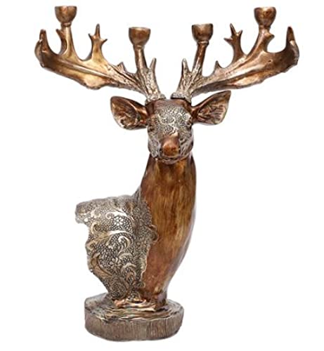 kazeRyu Goldene Hirschkopf-Skulptur – Elchgeweih-Kerzenhalter Aus Kunstharz & Desktop-Kunstdekor(Silver) von KazeRyu
