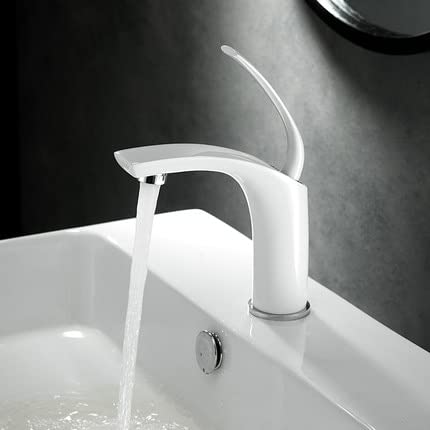 kazeRyu Goldweißer Waschtischmischer Aus Messing – Wasserfall, Heiß Und Kalt For Badezimmer-Waschbecken(Style 1 Short) von KazeRyu