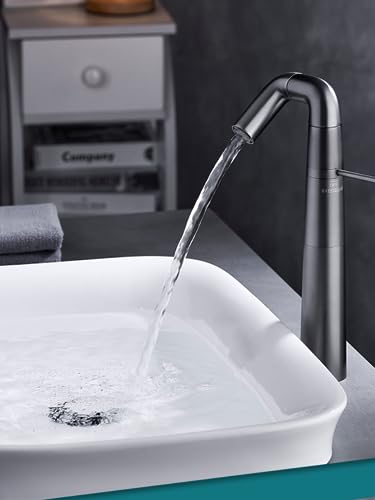 kazeRyu Grauer Waschbecken-Mischhahn Aus Messing – Heiß Und Kalt, Elefantennasen-Drehung For Aufsatzwaschbecken(Gray Tall) von KazeRyu