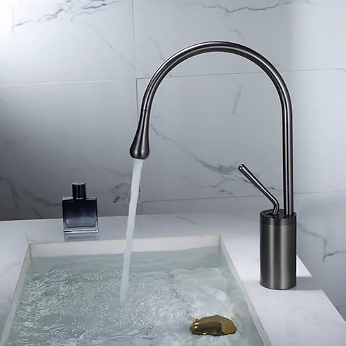 kazeRyu Gun Grey Badezimmer- Und Küchenwaschbecken - Messing, Heiß Kalt, Schwenkbarer Wasserhahn von KazeRyu
