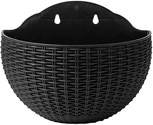 kazeRyu Halbrunder Blumentopf for Aufhängen An Der Wand – Pflanzgefäß Aus Rattan-Imitat Mit 2 Haken for Balkon/Zaun/Garten(Black) von KazeRyu