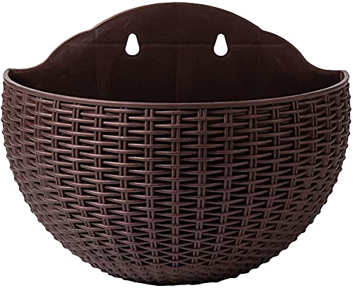 kazeRyu Halbrunder Blumentopf for Aufhängen An Der Wand – Pflanzgefäß Aus Rattan-Imitat Mit 2 Haken for Balkon/Zaun/Garten(Coffee) von KazeRyu