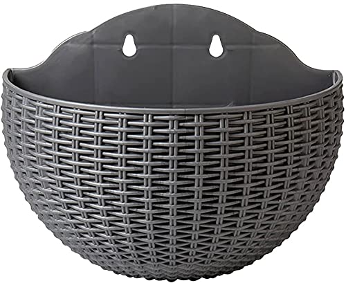 kazeRyu Halbrunder Blumentopf for Aufhängen An Der Wand – Pflanzgefäß Aus Rattan-Imitat Mit 2 Haken for Balkon/Zaun/Garten(Gray) von KazeRyu