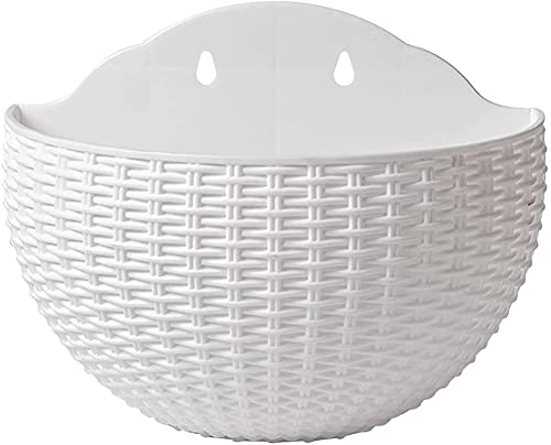kazeRyu Halbrunder Blumentopf for Aufhängen An Der Wand – Pflanzgefäß Aus Rattan-Imitat Mit 2 Haken for Balkon/Zaun/Garten(White) von KazeRyu
