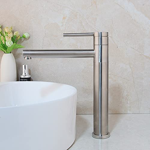 kazeRyu Hoher Waschbeckenhahn For Badezimmer – Nickel Gebürstet, Mischbatterie Heißes Und Kaltes Wasser, Deckmontage(Brushed) von KazeRyu