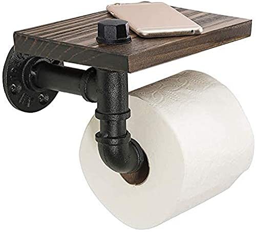 kazeRyu Industrieller Toilettenpapierhalter Mit Rustikalem Holzregal Und Gusseisenrohr – Badezimmer-/Waschraumdekor von KazeRyu