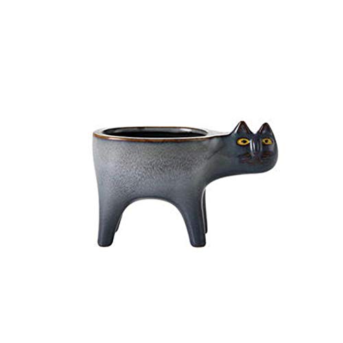 kazeRyu Keramik-Blumentopf Mit Katzenschwanz-Motiv | Niedlicher Übertopf for Sukkulenten Und Kakteen | Dekoration for Den Schreibtisch, Zuhause Und Garten(Gray) von KazeRyu