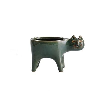 kazeRyu Keramik-Blumentopf Mit Katzenschwanz-Motiv | Niedlicher Übertopf for Sukkulenten Und Kakteen | Dekoration for Den Schreibtisch, Zuhause Und Garten(Green) von KazeRyu