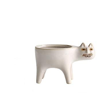 kazeRyu Keramik-Blumentopf Mit Katzenschwanz-Motiv | Niedlicher Übertopf for Sukkulenten Und Kakteen | Dekoration for Den Schreibtisch, Zuhause Und Garten(White) von KazeRyu