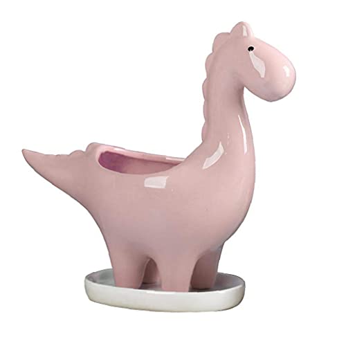 kazeRyu Keramik-Sukkulenten-Übertopf Mit Dinosaurier-Motiv Und Tablett | Niedlicher Cartoon-Kaktustopf Als Dekoration for Zuhause Und Büro(Pink) von KazeRyu