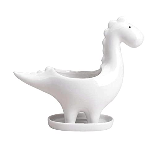 kazeRyu Keramik-Sukkulenten-Übertopf Mit Dinosaurier-Motiv Und Tablett | Niedlicher Cartoon-Kaktustopf Als Dekoration for Zuhause Und Büro(White) von KazeRyu