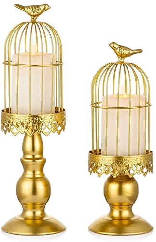 kazeRyu Kerzenhalter Aus Hohlem Metall In Vogelkäfigform – 2er-Set for Hochzeitstischdekoration Und Heimdekoration(Gold) von KazeRyu