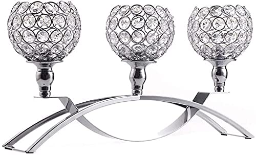 kazeRyu Kerzenständer In Runder Schale Aus Silbernem Kristall – Design Mit 3 Zweigen Und Füßen for Die Tischdekoration Bei Hochzeiten(Silver) von KazeRyu