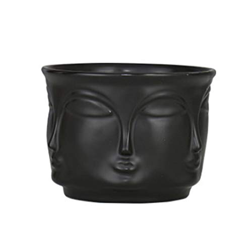 kazeRyu Kreativer Blumentopf Aus Keramik In Gesichtsform – Sukkulenten-Übertopf Mit Drainagelöchern for Zuhause Und Büro(Black,8.5x11cm) von KazeRyu