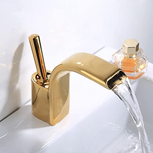 kazeRyu Kupfer Messing Badezimmer Wasserfall Mischbatterie - Golden/Schwarz/Chrom/Weiß, Heiß & Kalt For Waschbecken(Slt171g) von KazeRyu