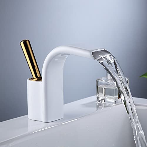 kazeRyu Kupfer Messing Badezimmer Wasserfall Mischbatterie - Golden/Schwarz/Chrom/Weiß, Heiß & Kalt For Waschbecken(Slt171wg) von KazeRyu