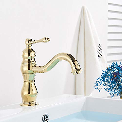 kazeRyu Messing-Waschtischarmaturen For Badezimmer – Kurz/hoch, Wandmontage, Heiß/kalt, Drehbares Waschbecken(Gold Short) von KazeRyu