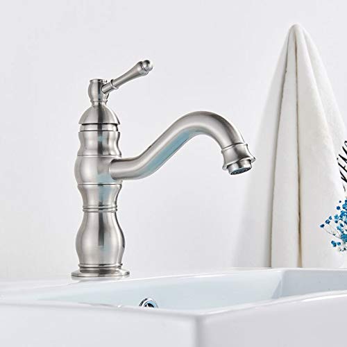 kazeRyu Messing-Waschtischarmaturen For Badezimmer – Kurz/hoch, Wandmontage, Heiß/kalt, Drehbares Waschbecken(Nickel Short) von KazeRyu