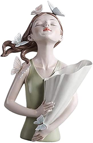 kazeRyu Moderne Vase Aus Kunstharz for Mädchen – Dekorativer Übertopf for Sukkulenten Mit Figurstatue for Den Schreibtisch Zu Hause(Green) von KazeRyu