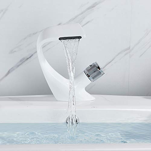 kazeRyu Moderner Waschtischmischer Aus Schwarzem Messing – Deckmontage, Schlichtes Design, Heiß-Kalt-Wasserhahn Mit Wasserfall(White a) von KazeRyu