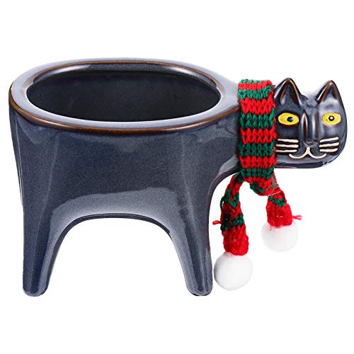 kazeRyu Niedlicher Keramik-Blumentopf Mit Cartoon-Katze | Bauernhaus-Dekor Mit Abflussloch | Dekoration for Zuhause Und Büro(Dark Blue) von KazeRyu