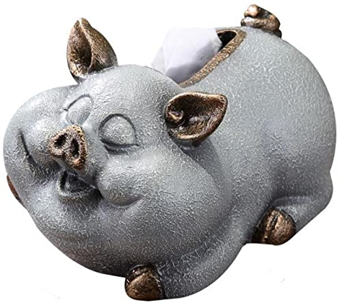 kazeRyu Niedlicher Taschentuchhalter Aus Kunstharz In Schweineform – Moderner Servietten-Organizer for Badezimmer, Schlafzimmer, Büro Und Zuhause (grau)(Gray) von KazeRyu