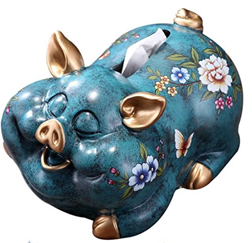 kazeRyu Niedlicher Taschentuchhalter Aus Kunstharz In Schweineform – Moderner Servietten-Organizer for Badezimmer, Schlafzimmer, Büro Und Zuhause (grau)(Green) von KazeRyu