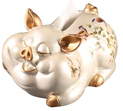 kazeRyu Niedlicher Taschentuchhalter Aus Kunstharz In Schweineform – Moderner Serviettenhalter for Badezimmer, Schlafzimmer, Büro Und Zuhause (grau)(Beige) von KazeRyu