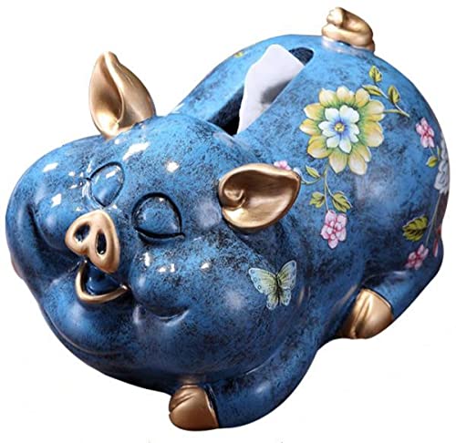 kazeRyu Niedlicher Taschentuchhalter Aus Kunstharz In Schweineform – Moderner Serviettenhalter for Badezimmer, Schlafzimmer, Büro Und Zuhause (grau)(Blue) von KazeRyu