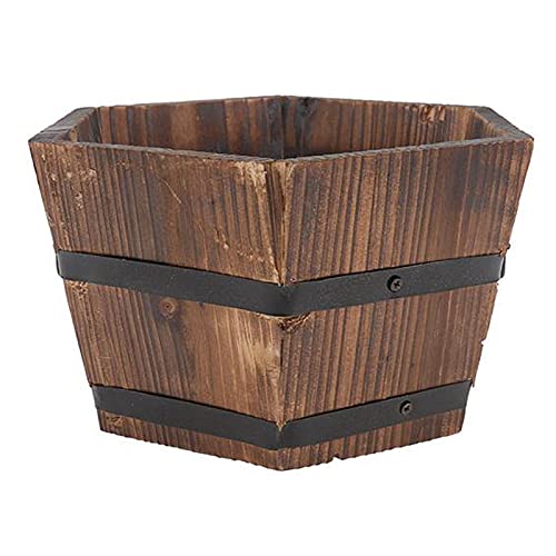 kazeRyu Retro-Blumentopf Aus Holzfass Mit Anthrazitfarbenem Sukkulenten-Design – Rustikaler Runder Übertopf for Die Inneneinrichtung(M) von KazeRyu