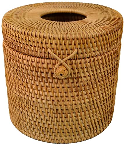 kazeRyu Runde Taschentuchbox Aus Rattan – Rollenhalter Und Toilettenpapierhülle Aus Weinrebenholz for Badezimmer, Zuhause, Hotel Und Büro von KazeRyu