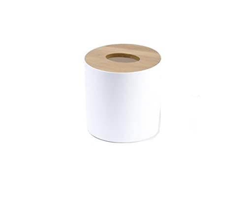 kazeRyu Runde Taschentuchbox Im Europäischen Stil – Schlichtes Weißes Design for Hotel, Wohnzimmer Und Schreibtisch – Kunststoff Mit Holzdeckel(Cylinder) von KazeRyu
