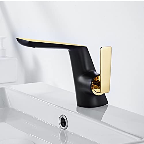 kazeRyu Schwarz/Silber Moderner Waschtisch-Mischhahn Aus Messing – Badezimmer-Waschbecken, Warm- Und Kaltwasser(Blackgold) von KazeRyu