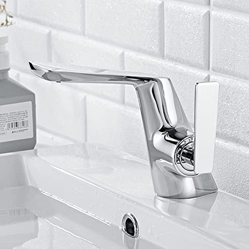kazeRyu Schwarz/Silber Moderner Waschtisch-Mischhahn Aus Messing – Badezimmer-Waschbecken, Warm- Und Kaltwasser(Chrome) von KazeRyu