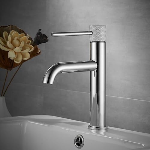 kazeRyu Schwarzer Badezimmer-Waschtischmischer - Heiß- Und Kaltwasser-Messing, Waschbeckenmischer(Chrome Short) von KazeRyu