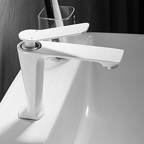 kazeRyu Vintage-Waschtischarmatur Mit Einem Griff – Deckmontage, Warm- Und Kaltmischbatterie For Badezimmerwaschbecken(White Short) von KazeRyu