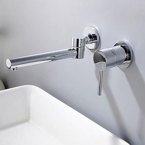 kazeRyu Wandmontierter Badezimmer-Mischbatterie – Warm- Und Kaltwasser, Intelligenter, Schwenkbarer Auslauf, Moderner Einhebelmischer For Waschbecken(Chrome) von KazeRyu