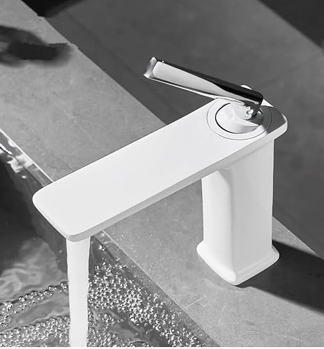 kazeRyu Waschbeckenarmatur In Gebürstetem Gold Und Grau – Messing, Heiß/kalt, Waschbecken(White) von KazeRyu