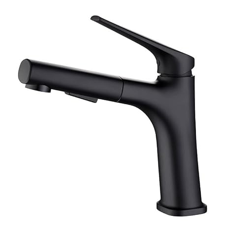 kazeRyu Waschtisch-Mischbatterie Aus Gebürstetem Goldmessing – Warm- Und Kaltwasser, Herausziehbar Optionen In Weiß, Schwarz Grau(Black) von KazeRyu