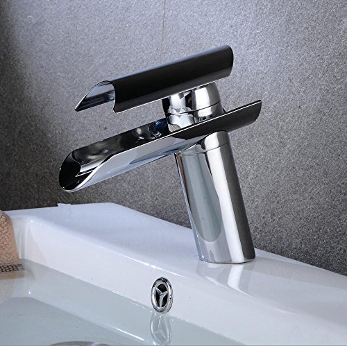 kazeRyu Waschtisch-Mischbatterie Aus Gebürstetem Nickel – Wasserfall-Design, Heißes Und Kaltes Wasser For Das Badezimmer(Chrome Short) von KazeRyu