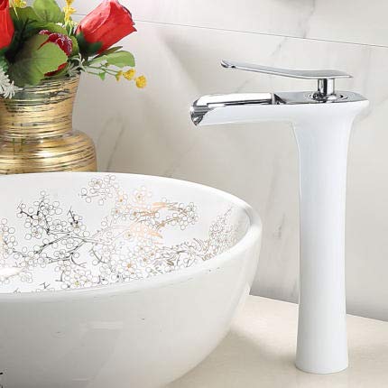 kazeRyu Waschtischarmatur Aus Messing In Gold Und Weiß – Wasserfall, Heiß Kalt For Badezimmerwaschbecken(Tall White Chrome) von KazeRyu