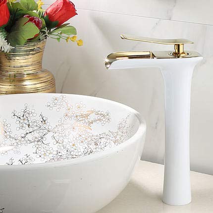 kazeRyu Waschtischarmatur Aus Messing In Gold Und Weiß – Wasserfall, Heiß Kalt For Badezimmerwaschbecken(Tall White Gold) von KazeRyu