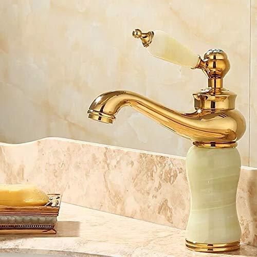 kazeRyu Waschtischarmatur For Badezimmer – Messing Und Jade, Gold-Finish, Waschbecken, Badewanne(Blue) von KazeRyu