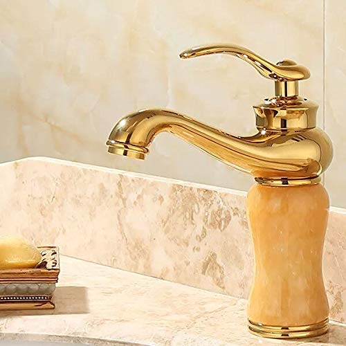 kazeRyu Waschtischarmatur For Badezimmer – Messing Und Jade, Gold-Finish, Waschbecken, Badewanne(Red) von KazeRyu