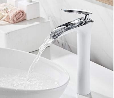 kazeRyu Wasserfall-Waschtischarmatur - Einhebelmischer, Schwarzgold, Messing, Silber, For Waschbecken(Chrome and White) von KazeRyu