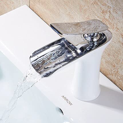 kazeRyu Wasserfall-Waschtischarmatur - Einhebelmischer, Schwarzgold, Messing, Silber, For Waschbecken(Chrome and White S) von KazeRyu