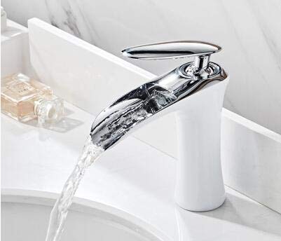 kazeRyu Wasserfall-Waschtischarmatur - Einhebelmischer, Schwarzgold, Messing, Silber, For Waschbecken(White and Chrome S) von KazeRyu