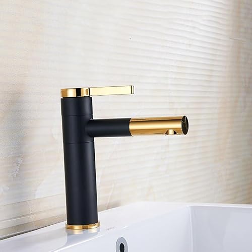 kazeRyu Weiß/Schwarz Messing Badezimmer Waschbecken Mischbatterie - Kalt & Warm, Einhebel(Black and Gold Short) von KazeRyu