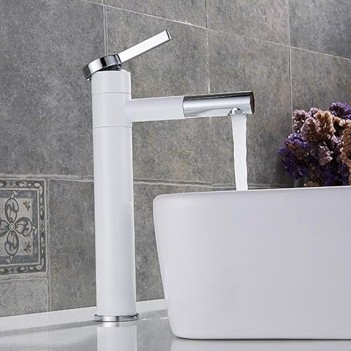 kazeRyu Weiß/Schwarz Messing Badezimmer Waschbecken Mischbatterie - Kalt & Warm, Einhebel(White High) von KazeRyu