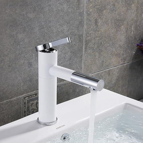 kazeRyu Weiß/Schwarz Messing Badezimmer Waschbecken Mischbatterie - Kalt & Warm, Einhebel(White Short) von KazeRyu